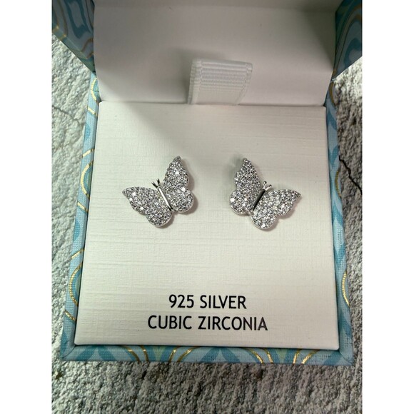 NEW IN BOX Rachel Ashwell 925 Silver Cubic Zirconia Butterfly Earrings - Picture 1 of 5